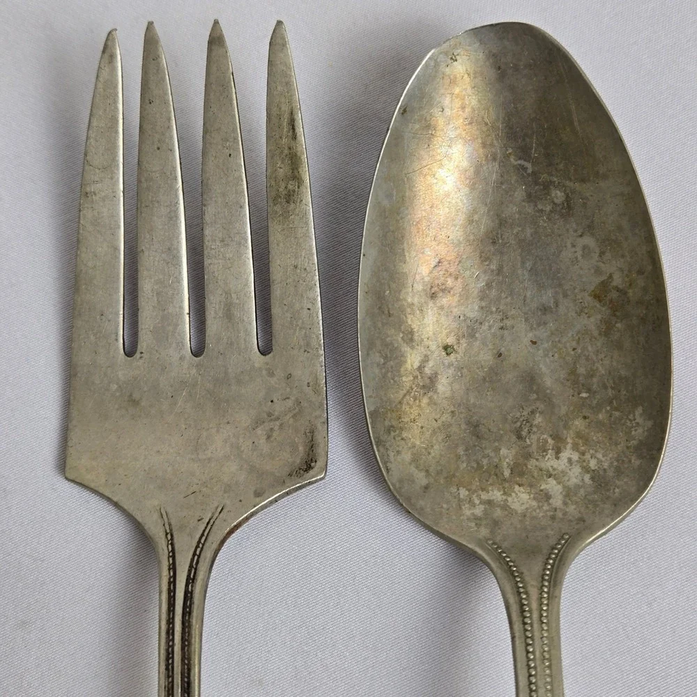 Serving Spoon & Fork, Rogers Nickel Silver Spoon, R.C.C.O Bouquet Plate Fork Vtg